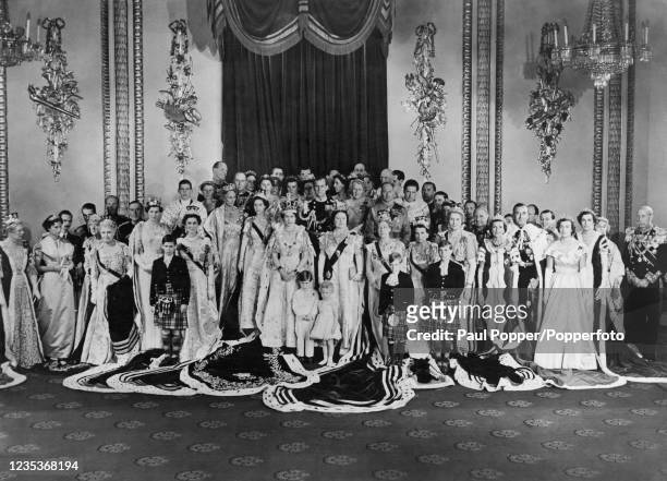 Formal portrait on the occasion of the Coronation of Queen Elizabeth II flanked by Princess Margaret and Queen Elizabeth, The Queen Mother with her...