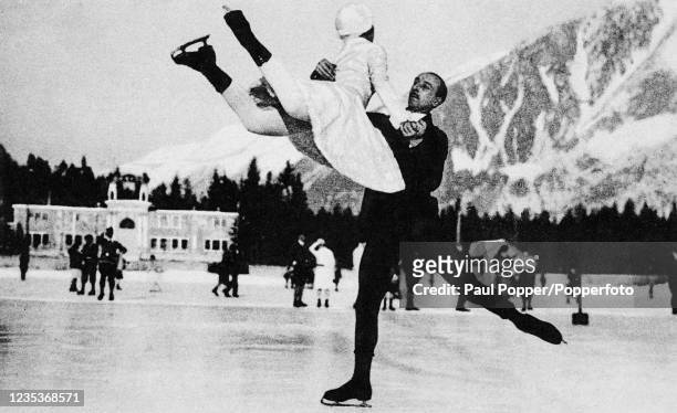 Andree and Pierre Brunet, the husband and wife pairs figure skaters, who won the bronze medal during the 1st Winter Olympic Games in Chamonix,...