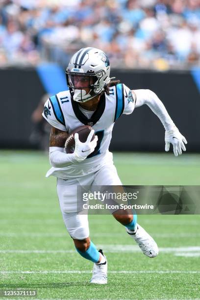 Carolina Panthers wide receiver Robby Anderson runs after a short pass during the game between the New Orleans Saints and the Carolina Panthers on...