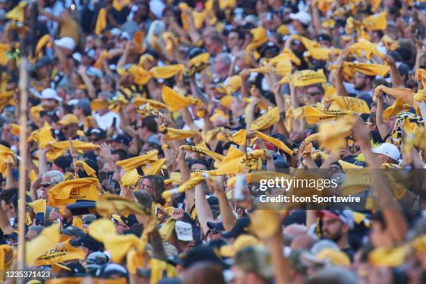 Pittsburgh Steelers fans wave their terrible towels during the game on September 19, 2021 at Heinz Field in Pittsburgh, PA.