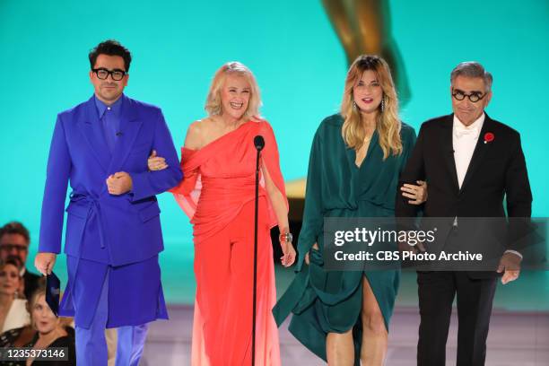 Dan Levy, Catherine O'Hara, Annie Murphy, and Eugene Levy from "Schitt's Creek" presents appears at the 73RD EMMY AWARDS, broadcast Sunday, Sept. 19...