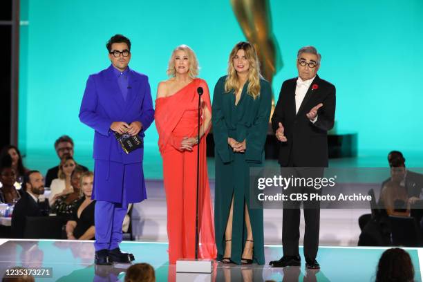 Dan Levy, Catherine O'Hara, Annie Murphy, and Eugene Levy from "Schitt's Creek" presents appears at the 73RD EMMY AWARDS, broadcast Sunday, Sept. 19...