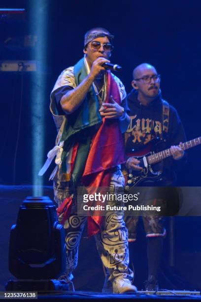Hip Hop singer Neto Pena performs on stage during a concert to promote their latest album 'Cronicas de un Corazon Roto' as part of his tour at WTC...