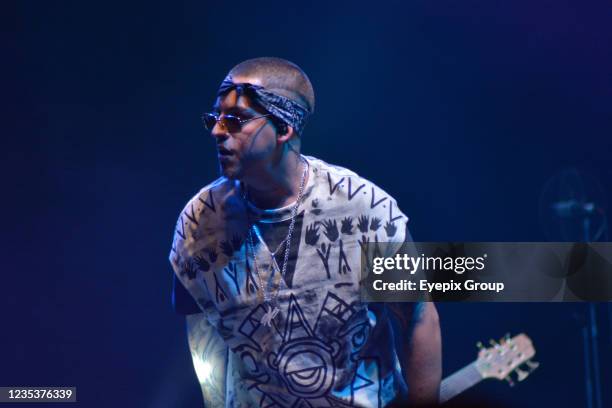 Hip Hop singer Neto Pena performs on stage during a concert to promote their latest album 'Cronicas de un Corazon Roto' as part of his tour at WTC...