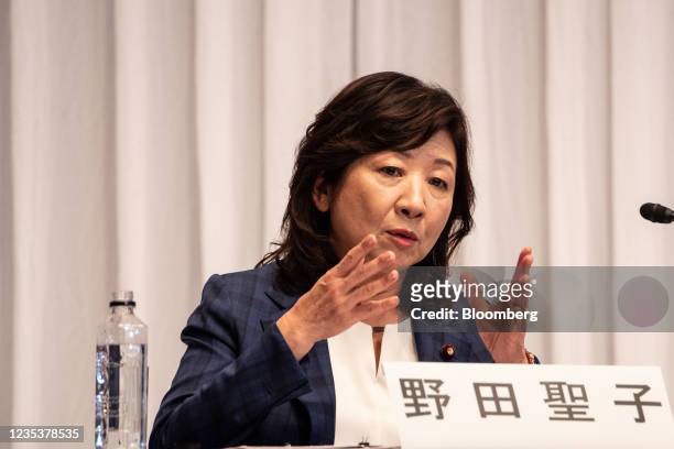 Seiko Noda, former internal affairs and communications minister of Japan, speaks during a debate ahead of the Liberal Democratic Party's presidential...