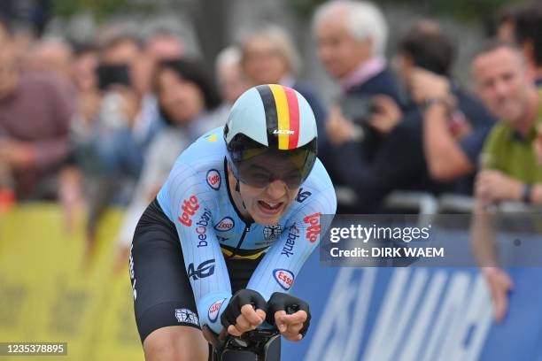 Belgium's Florian Vermeersch competes in the U23 men individual time trial race 3 km from Knokke-Heist to Brugge, during the UCI World Championships...