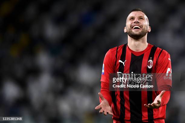 Ante Rebic of AC Milan reacts during the Serie A football match between Juventus FC and AC Milan. The match ended 1-1 tie.