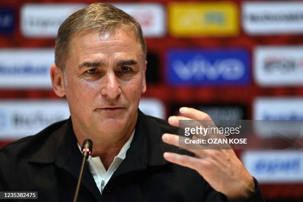 Turkey national football team's newly appointed, German head coach Stefan Kuntz, speaks during a signing ceremony at Turkish Football Federation Riva...