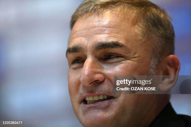 Turkey national football team's newly appointed, German head coach Stefan Kuntz, speaks during a signing ceremony at Turkish Football Federation Riva...