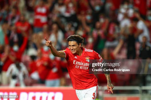 Darwin Nunez of SL Benfica celebrates scoring SL Benfica third goal and his second goal on the match during the Liga Portugal Bwin match between SL...