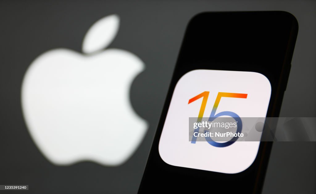 Ios Monitor Logo iOS 15 logo displayed on a phone screen and Apple logo in the... News ...
