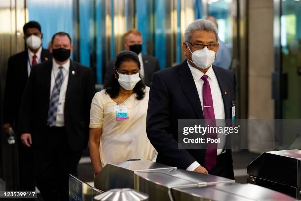 President of Sri Lanka Gotabaya Rajapaksa arrives at United Nations headquarters during the 76th Session of the U.N. General Assembly on September...