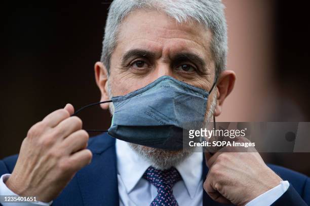 Anibal Fernandez, Designated Minister of Security of Argentina takes off his face mask during the event. After the Political Crisis of the Government...