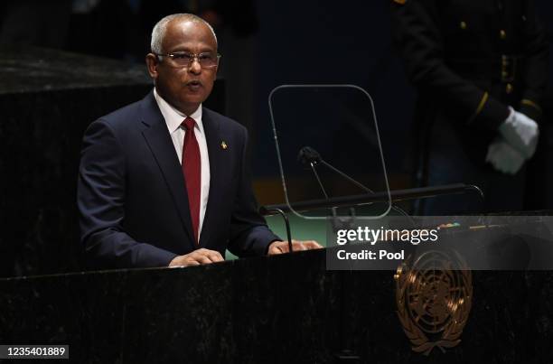 Ibrahim Mohamed Solih, President, Republic of Maldives addresses the 76th Session of the U.N. General Assembly on September 21, 2021 at U.N....