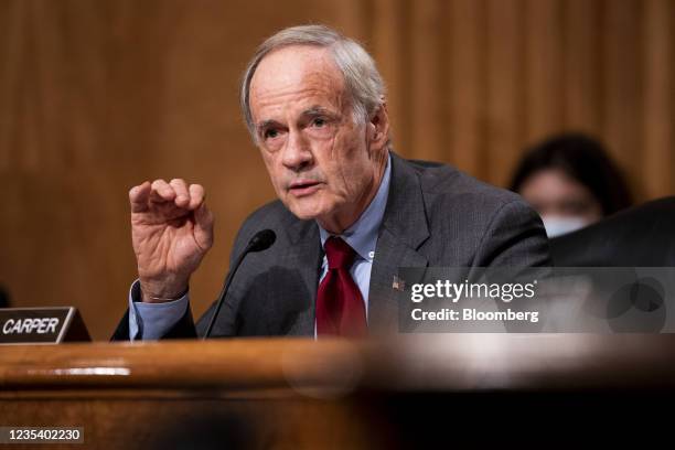 Senator Tom Carper, a Democrat from Delaware, speaks during a Senate Homeland Security Committee hearing in Washington, D.C., U.S., on Tuesday, Sept....