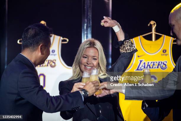 September 20: From left: Wookho Kyeong, CMO of CJ CheilJedang, Jeanie Buss, CEO / Governor / Co-owner of the Los Angeles Lakers, and Tim Harris,...