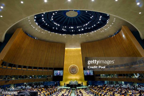 President Joe Biden addresses the 76th Session of the U.N. General Assembly on September 21, 2021 at U.N. Headquarters in New York City. More than...