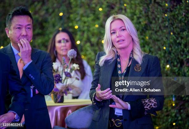 September 20: Wookho Kyeong, left, CMO of CJ CheilJedang, and Jeanie Buss, CEO / Governor / Co-owner of the Los Angeles Lakers, attend the Lakers...
