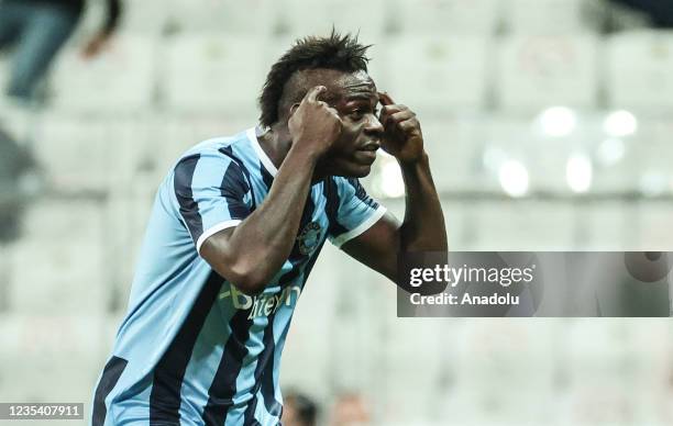 Mario Balotelli of Adana Demirspor reacts during Turkish Super Lig week 6 match between Besiktas and Adana Demirspor at Vodafone Park in Istanbul,...