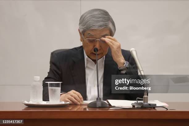 Haruhiko Kuroda, governor of the Bank of Japan , speaks during a news conference at the central bank's headquarters in Tokyo, Japan, on Wednesday,...
