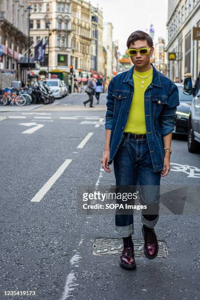 Fashion Stylist Adam Chi Lung Chan attends Richard Quinn Fashion Show at the Londoner Hotel during the London Fashion Week day 5.