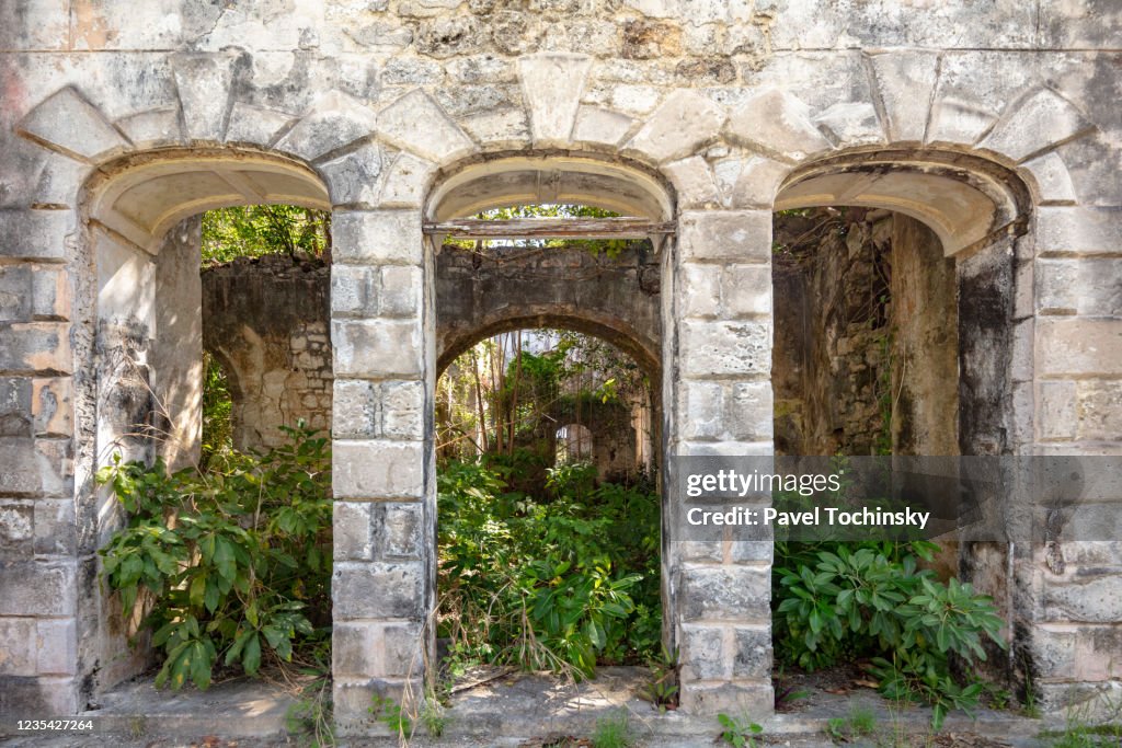 Ruins of Grenade Hall Plantation House in Farley Hill, Barbados