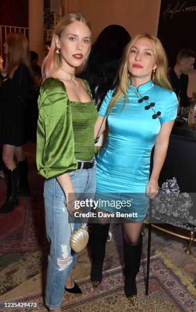 Mary Charteris and Josephine de La Baume attend the Harris Reed x Missoma dinner at Clerkenwell House on September 22, 2021 in London, England.