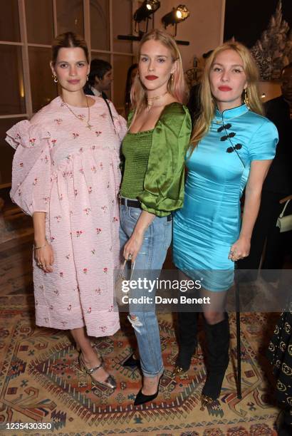 Pixie Geldof, Mary Charteris and Josephine de La Baume attend the Harris Reed x Missoma dinner at Clerkenwell House on September 22, 2021 in London,...