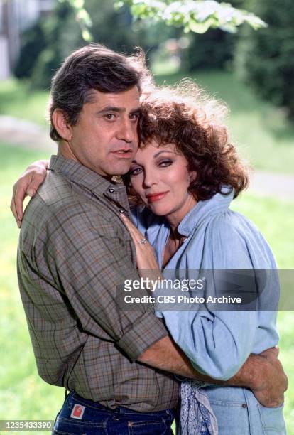 Pictured from left is James Farentino and Joan Collins in the CBS television mini-series, SINS. Episodes aired from February 2-4, 1986.
