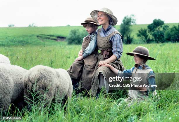 Pictured from left is Christopher Bell , Glenn Close , Lexi Randall in a CBS made for TV movie, SARAH, PLAIN AND TALL. Broadcast on February 3, 1991.