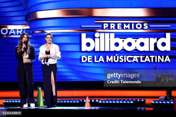 Rehearsals" -- Pictured: Gaby Espino and Maite Perroni on stage at the Watsco Center in Coral Gables, FL on September 21, 2021 --