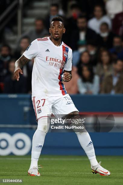 Jerome Boateng of Olympique Lyonnais in action during the Ligue 1 Uber Eats match between Paris Saint Germain and Lyon at Parc des Princes on...