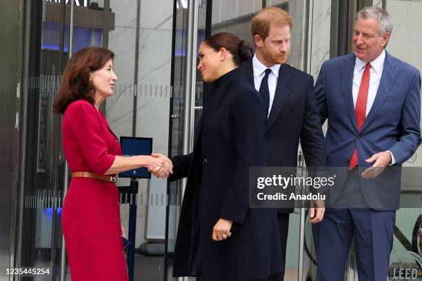 Prince Harry and Meghan Markle visit the One World Observatory as NY Governor Hochul and NYC Mayor Blasio along with them in New York City, United...