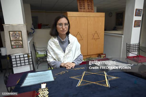 The female rabbi Iris Ferreira poses for a photograph in the synagogue of the Liberal Jewish Union in Strasbourg, eastern France, on September 23,...