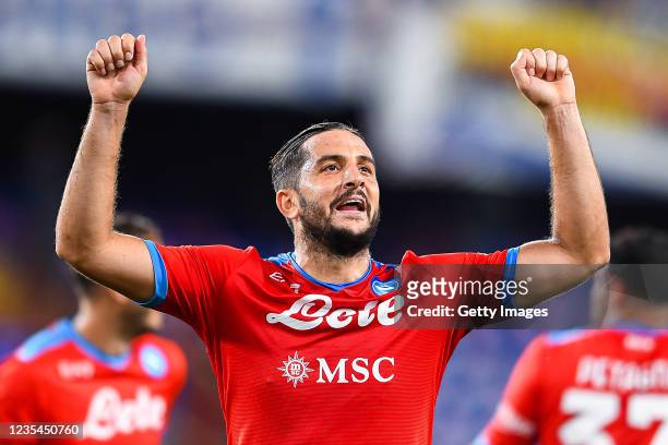 Konstantinos Manolas of Napoli celebrates after the Serie A match between UC Sampdoria and SSC Napoli at Stadio Luigi Ferraris on September 23, 2021...
