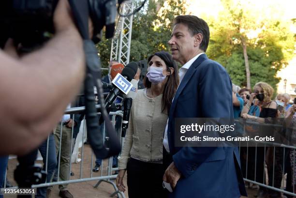 Former Prime Minister Giuseppe Conte accompanies and supports the Mayor Virginia Raggi in Villa Lazzaroni park, on September 23, 2021 in Rome, Italy....