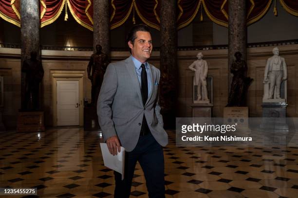 Rep. Matt Gaetz walks through National Statuary Hall at the U.S. Capitol on Thursday, Sept. 23, 2021 in Washington, DC. Congress is currently working...