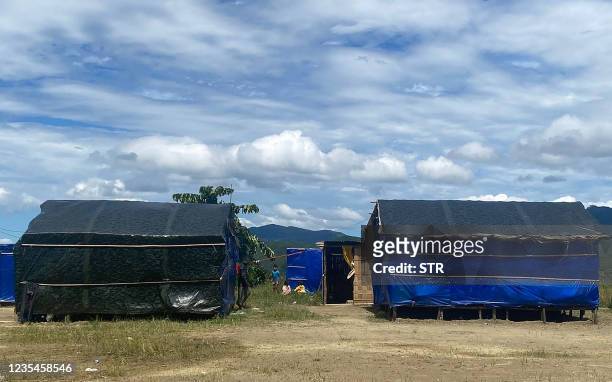 Basic shelters for refugees are pictured at Farkawn quarantine camp in India's eastern state of Mizoram near the Myanmar border on September 24 after...