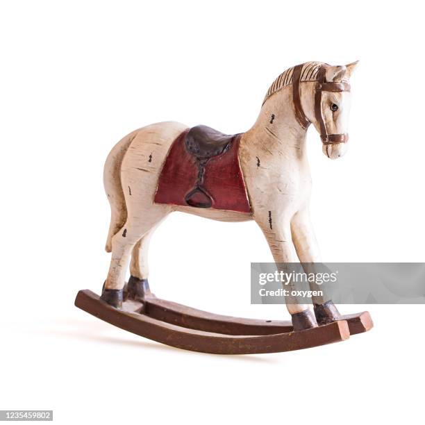 vintage antique rocking toy horse ornament isolated on white background - horse isolated stock pictures, royalty-free photos & images