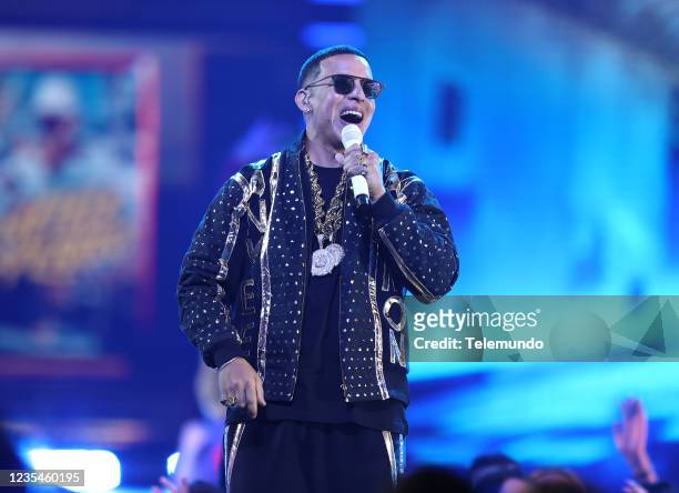 Pictured: Daddy Yankee on stage at the Watsco Center in Coral Gables, FL on September 23, 2021 --