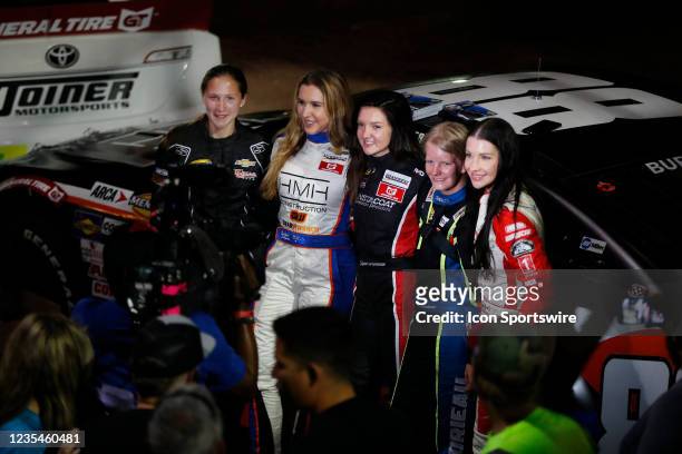 The five female drivers entered into the race Amber Slagle, Bridget Burgess, Jolynn "JoJo" Wilkinson, Mariah Boudrieau, and Amber Balcaen pose for...