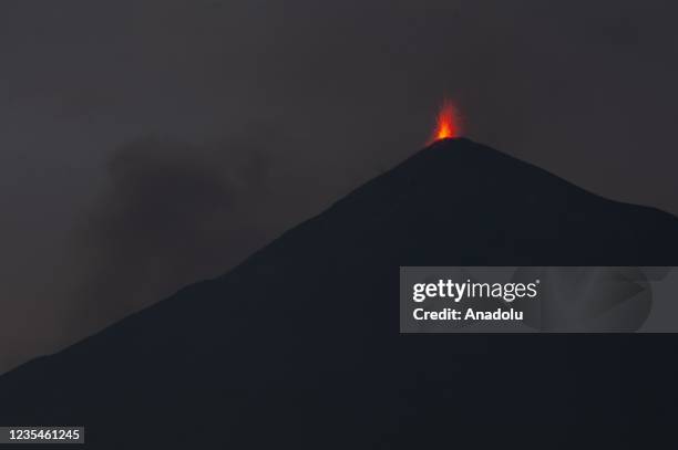 Eruption of the Fuego volcano, seen from the municipality of San Juan Alotenango in the department of Sacatepequez located 50 km from Guatemala City,...