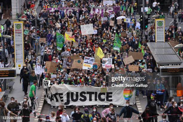 Climate activist, Greta Thunberg joins a large-scale climate strike march by Fridays for Future on September 24, 2021 in Berlin, Germany. Germany is...
