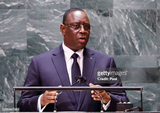 President of Senegal Macky Sall addresses the 76th Session of the U.N. General Assembly at U.N. Headquarters on September 24, 2021 in New York City....