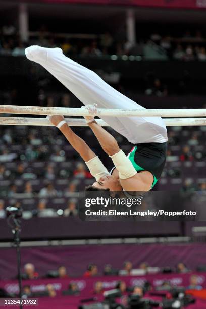 Daniel Corral representing Mexico competing on parallel bars in the mens artistic individual apparatus final during day 11 of the 2012 Summer...