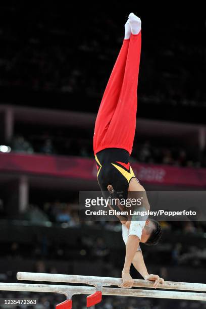 Marcel Nguyen representing Germany competing on parallel bars in the mens artistic individual apparatus final during day 11 of the 2012 Summer...