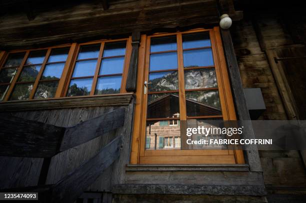 Picture taken on September 24, 2021 shows houses in the Swiss village of Mitholz. - The tiny Swiss village of Mitholz will have to be evacuated from...