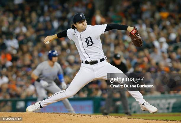Casey Mize of the Detroit Tigers pitches against the Kansas City Royals during the third inning at Comerica Park on September 24 in Detroit, Michigan.