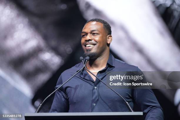 Jon Jones expresses his gratitude as he is inducted into the UFC Hall of Fame for UFC Hall of Fame: Official Class of 2020 Induction Ceremony on...