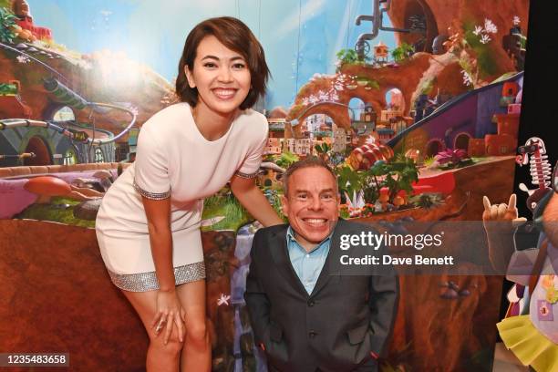 Jessica Henwick and Warwick Davis attend the red carpet premiere of new animated children's series "Moley" at Odeon Luxe Leicester Square on...